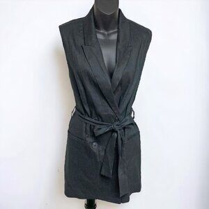Jason Wu Black Linen Blend Double Breasted Peak Lapel‎ Blazer Dress